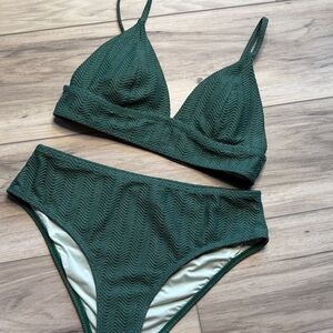 Green Textured Bikini Set